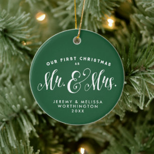 Cerâmica O nosso primeiro Natal, recém-casado ornamento de