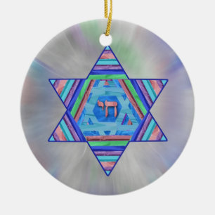 Cerâmica O Pastel listra o ornamento da estrela de Hanukkah