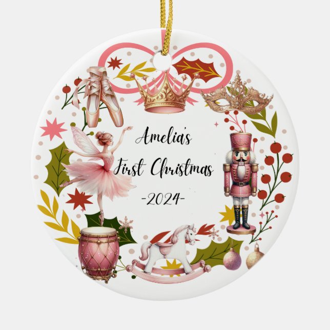 Cerâmica O primeiro Ornamento de Natal de Amelia (Frente)