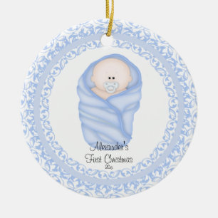Cerâmica O Primeiro Ornamento de Natal do Bebê Azul