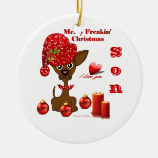Cerâmica Ornamento alegre do filho do Natal de Freakin