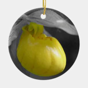Cerâmica Ornamento amarelo da flor de BW da senhora