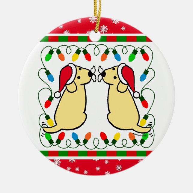 Cerâmica Ornamento amarelo gêmeo do papai noel de Labradors (Frente)