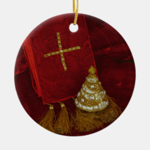 Cerâmica Ornamento Árvore religiosa de Natal em vermelho