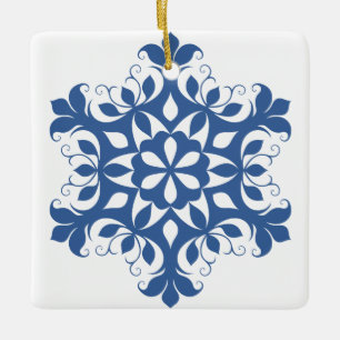 Cerâmica Ornamento azul do floco de neve