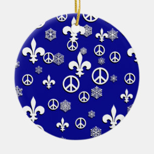 Cerâmica Ornamento azul e branco da paz da flor de lis