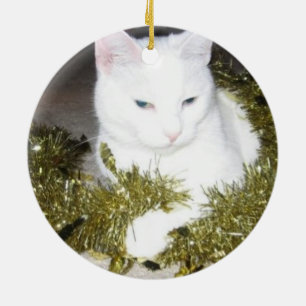 Cerâmica Ornamento branco da árvore de Natal do gato