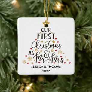 Cerâmica Ornamento Casado de Primeiro Natal Personalizado