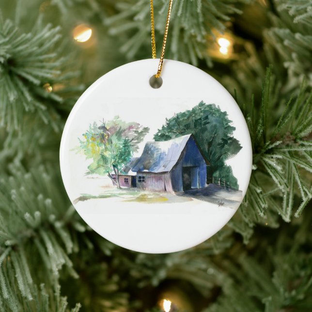 Cerâmica Ornamento - Celeiro e Estrela de Natal (Árvore)