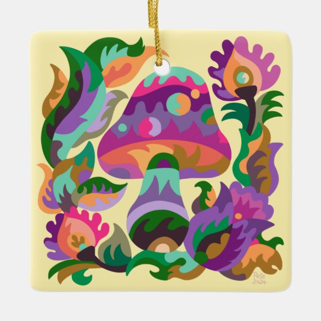 Cerâmica Ornamento cerâmico Colorido Quadrado de Mushroom (Frente)