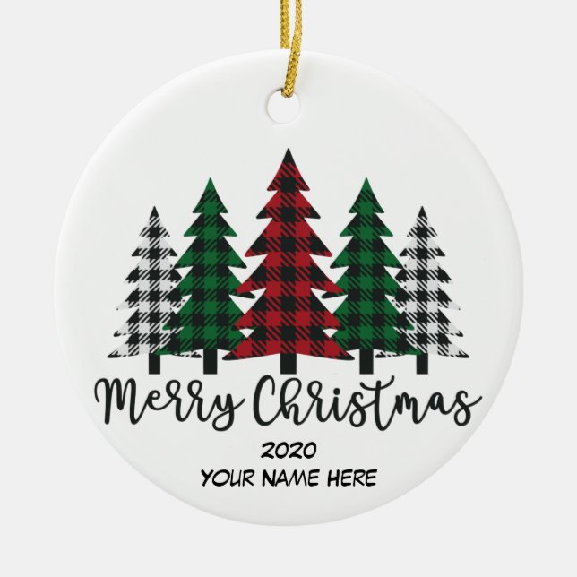 Cerâmica Ornamento cerâmico da Floresta de Natal Feliz (Frente)