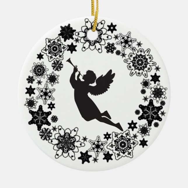 Cerâmica Ornamento Cerâmico de Angel Silhouette de Natal (Frente)