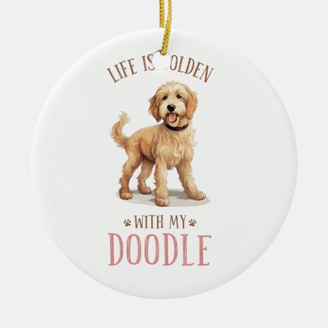 Cerâmica Ornamento cerâmico de Cachorro de Goldendoodle Cut (Frente)