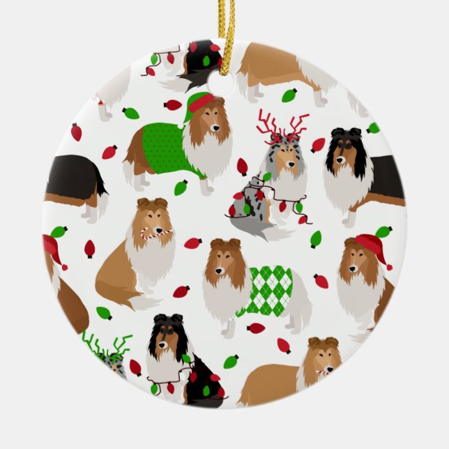 Cerâmica Ornamento Cerâmico de Collie de Natal (Frente)
