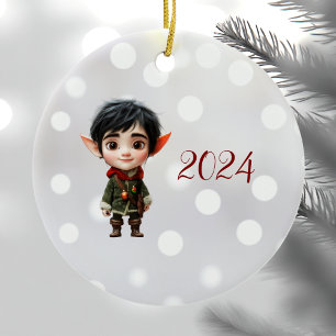 Cerâmica Ornamento Cerâmico de Elf de Natal Chill Boy