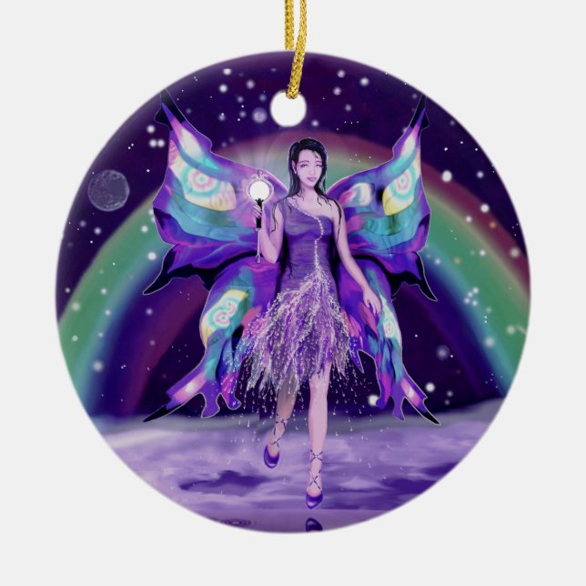 Cerâmica Ornamento cerâmico de fadas de chuva roxa (Frente)