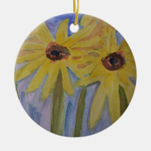 Cerâmica Ornamento cerâmico de flores amarelas de Verão