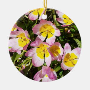 Cerâmica Ornamento cerâmico de flores cor-de-rosa e amarel