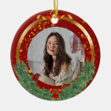 Ornamento Cerâmico de Foto de Natal Personalizado