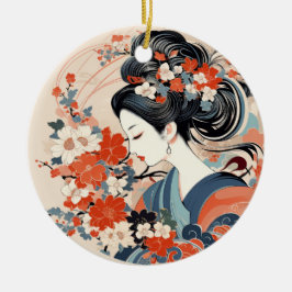 Cerâmica Ornamento cerâmico de Geisha e Flores Japonesas