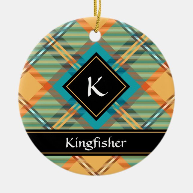 Cerâmica Ornamento Cerâmico de Kingfisher Tartan (Frente)