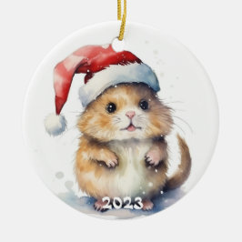 Cerâmica Ornamento Cerâmico de Natal com Hamster de Aquarel