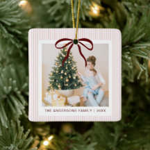 Ornamento Cerâmico de Natal com Listras Rosa Cláss