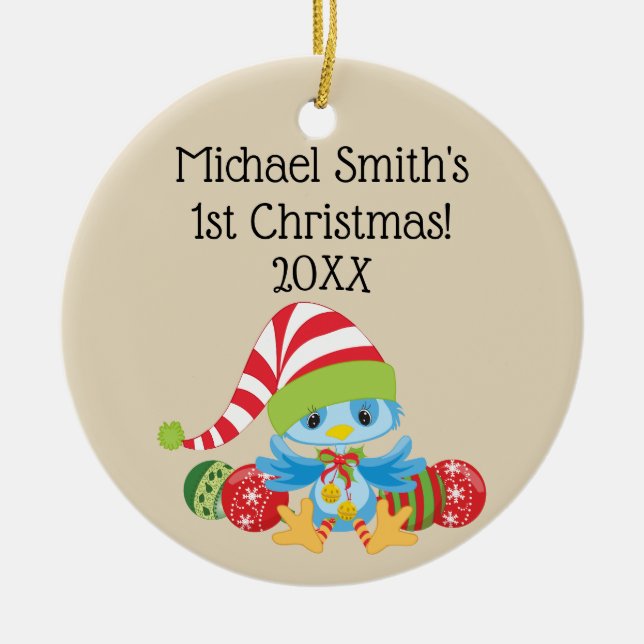 Cerâmica Ornamento cerâmico de pássaros-azuis natalinos (Frente)