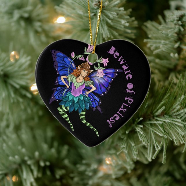 Cerâmica Ornamento Cerâmico de Pixie Amarelo Azul (Árvore)