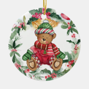 Cerâmica Ornamento cerâmico do urso de pelúcia de Natal