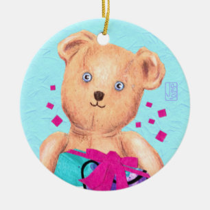 Cerâmica Ornamento cerâmico do urso de pelúcia de olhos a