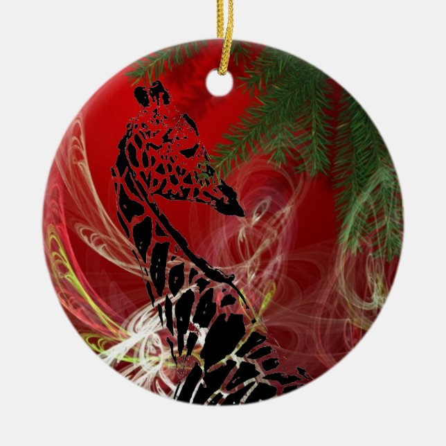 Cerâmica Ornamento circular da Girafa de Natal (Frente)
