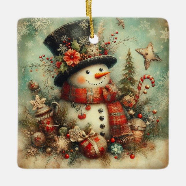 Cerâmica Ornamento Clássico de Snowman de Natal (Frente)