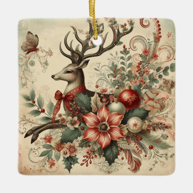 Cerâmica Ornamento clássico de veados de Natal (Frente)