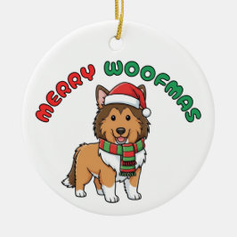 Cerâmica Ornamento Collie de Natal: Feliz Woofmas