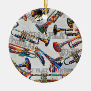 Cerâmica Ornamento Colorido de Trompetes, Trumpet Xmas Jule