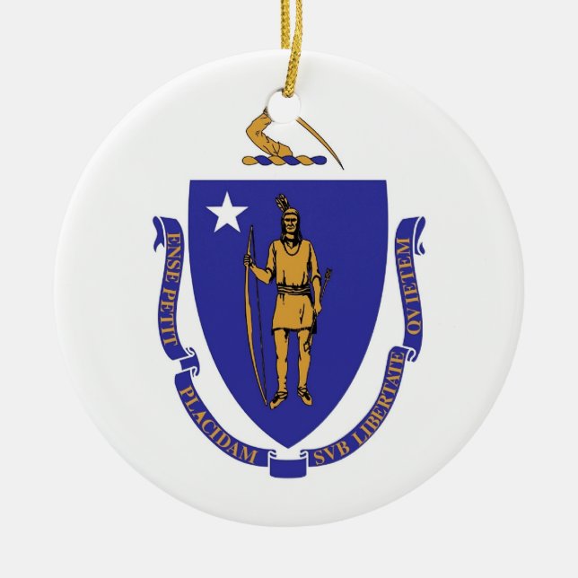 Cerâmica Ornamento com bandeira de Massachusetts (Frente)