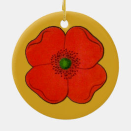 Cerâmica Ornamento com flor de papoila vermelha