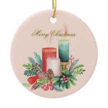 Ornamento Comemorativo de Natal com Velas em Aquar