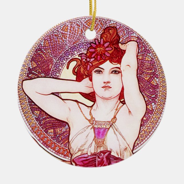 Cerâmica Ornamento da ametista de Alphonse Mucha (Frente)