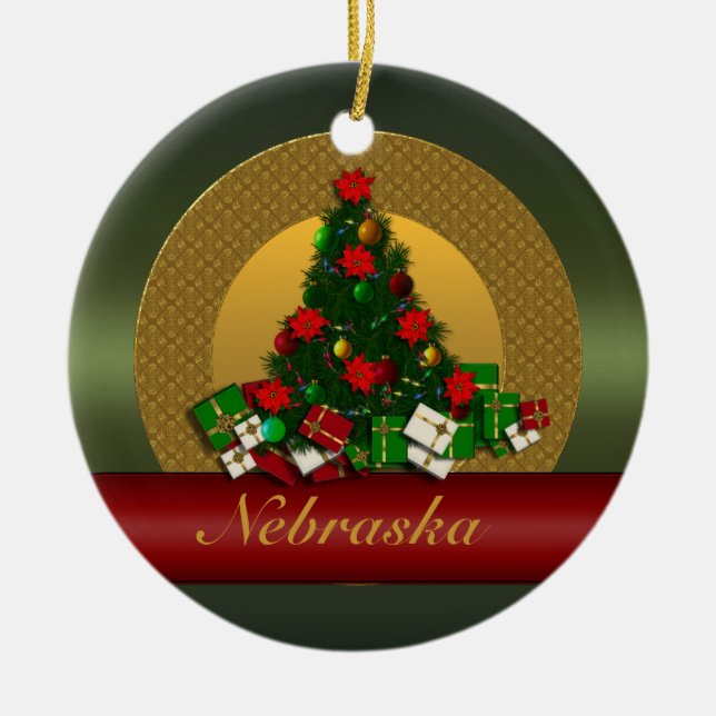 Cerâmica Ornamento da árvore de Natal de Nebraska (Frente)
