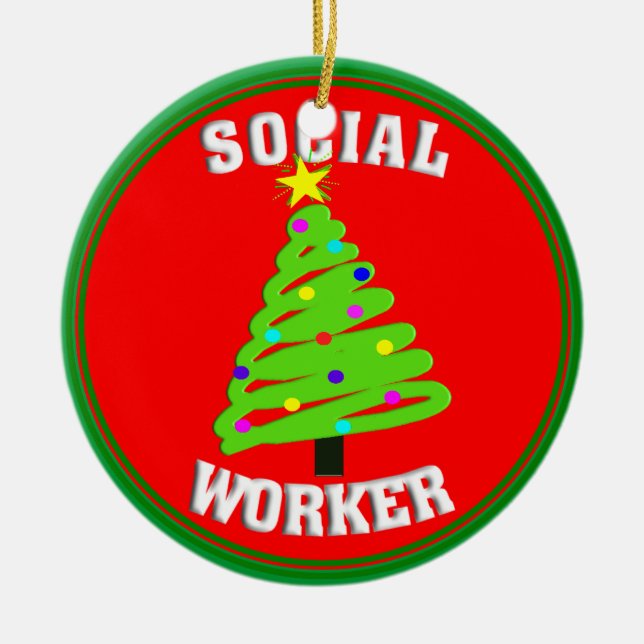 Cerâmica Ornamento da árvore de Natal do assistente social (Frente)