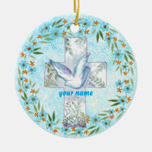 Cerâmica ornamento da Cruz de Dove Cristã