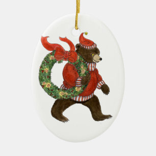 Cerâmica Ornamento da grinalda do Natal de urso de Brown
