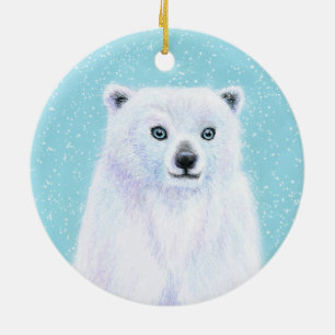 Cerâmica Ornamento da neve do urso polar de olhos azuis