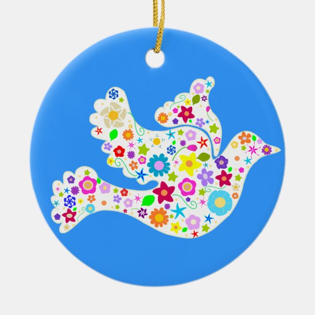 Cerâmica Ornamento da pomba do branco de flower power (Frente)