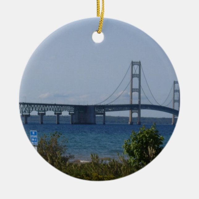 Cerâmica Ornamento da ponte de Mackinac (Frente)
