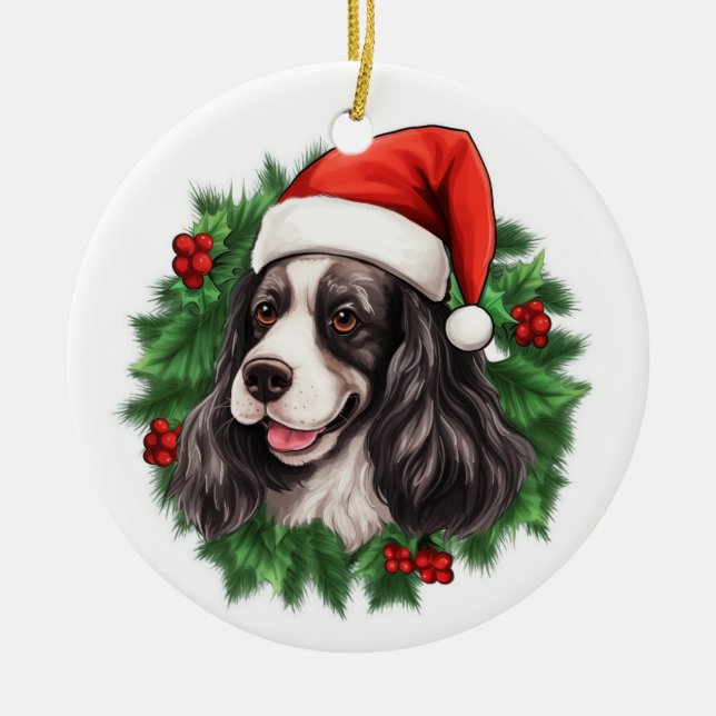 Cerâmica Ornamento da Terra de Natal do Cocker Spaniel (Frente)