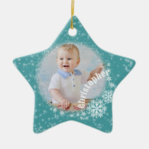 Cerâmica Ornamento das Estrelas de Aqua Neve com Lâmpadas d