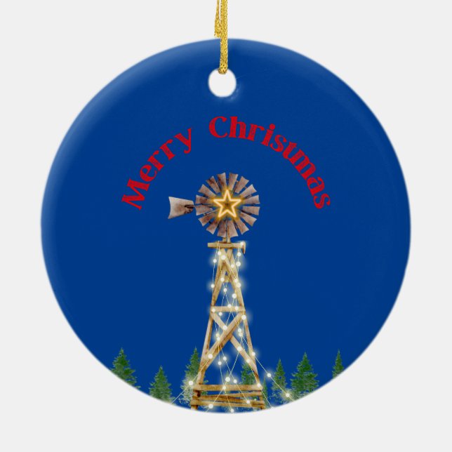 Cerâmica Ornamento das Luzes de Natal da Windmill (Traseira)
